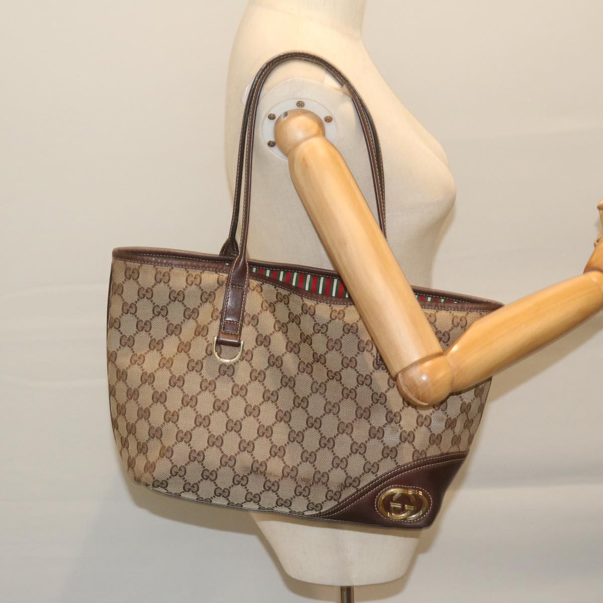 GUCCI GG Canvas Tote Bag Beige 169946 Auth bs11421