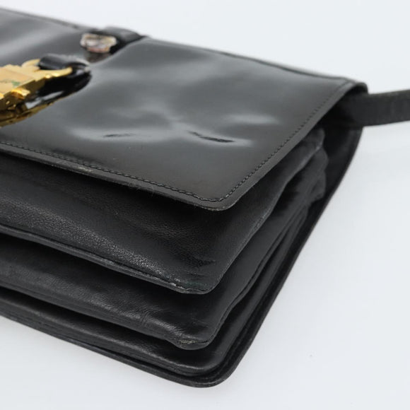 CELINE Shoulder Bag Patent leather Black Auth bs11429