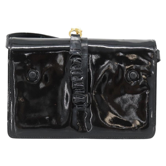 CELINE Shoulder Bag Patent leather Black Auth bs11429