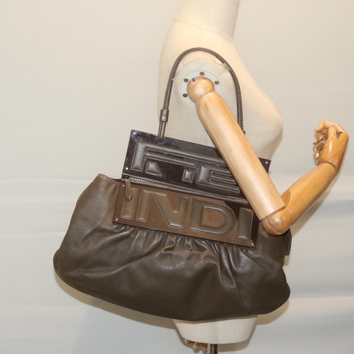 FENDI Shoulder Bag Leather Brown Auth bs11438