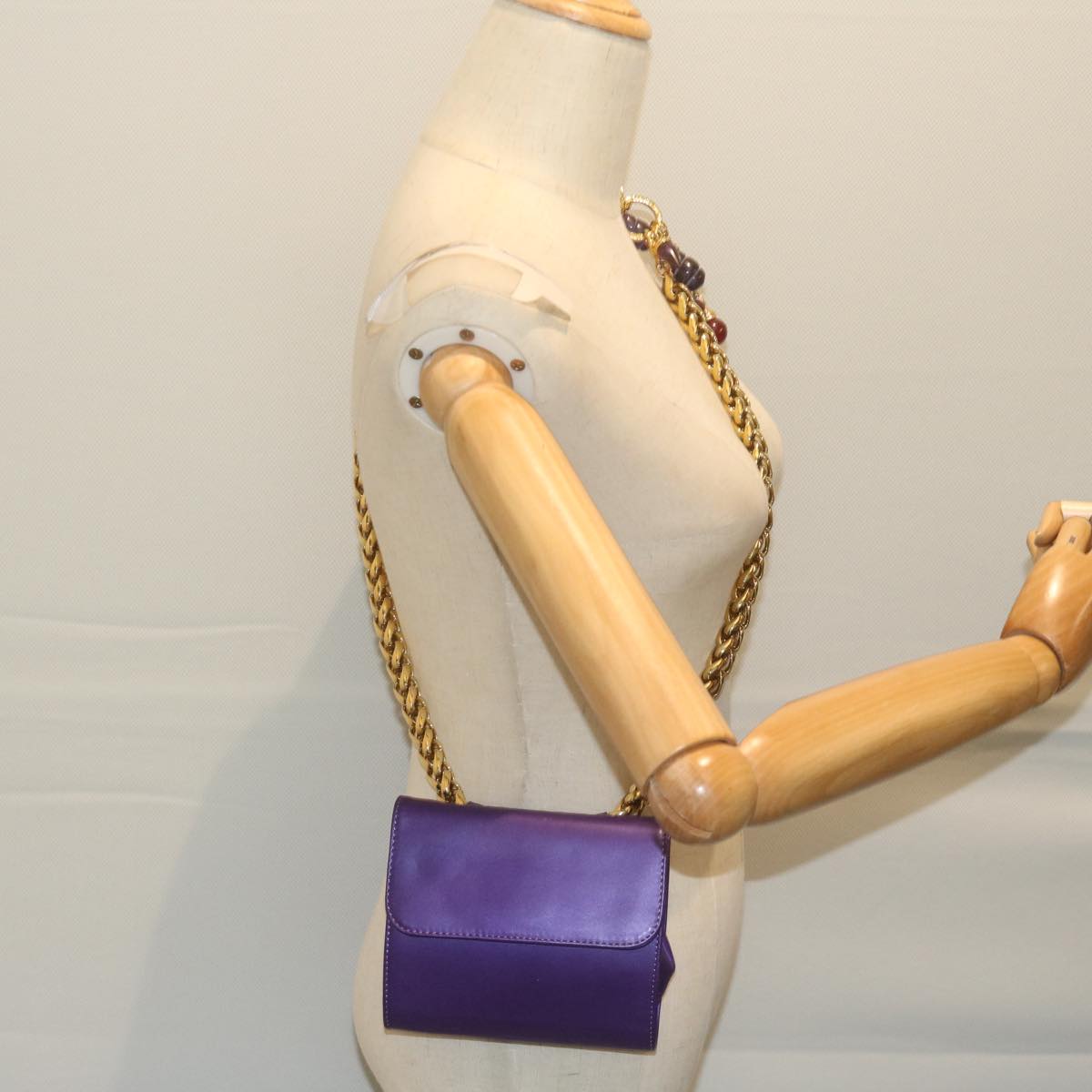 LOEWE Chain Shoulder Bag Leather Purple Auth bs11521