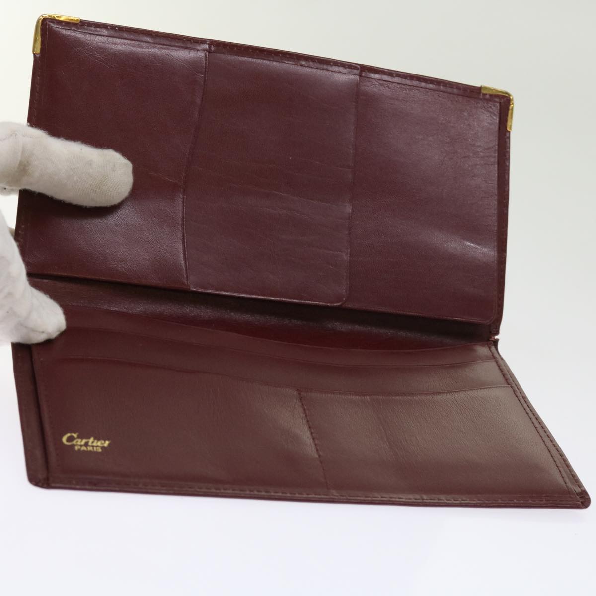 CARTIER Wallet Leather 5Set Wine Red Black Auth bs11525