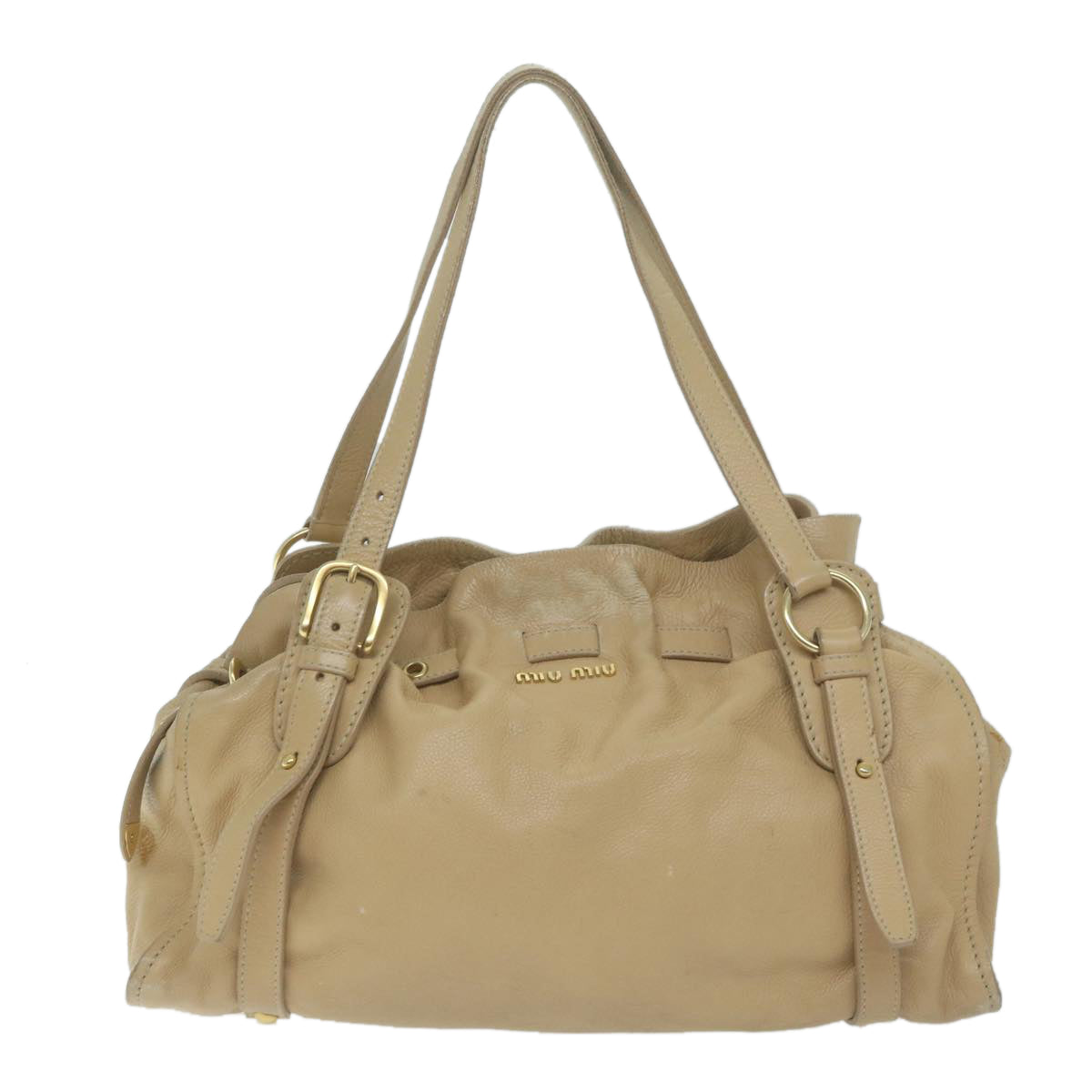 Miu Miu Shoulder Bag Leather Beige Auth bs11605