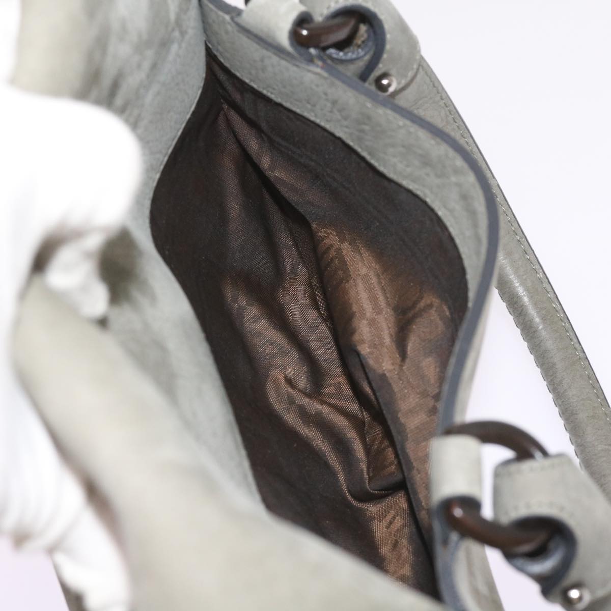 Salvatore Ferragamo Shoulder Hand Bag Leather 2Set Gray Beige Auth bs11616