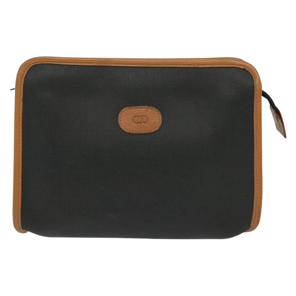 Christian Dior Clutch Bag PVC Canvas Black Auth bs11617