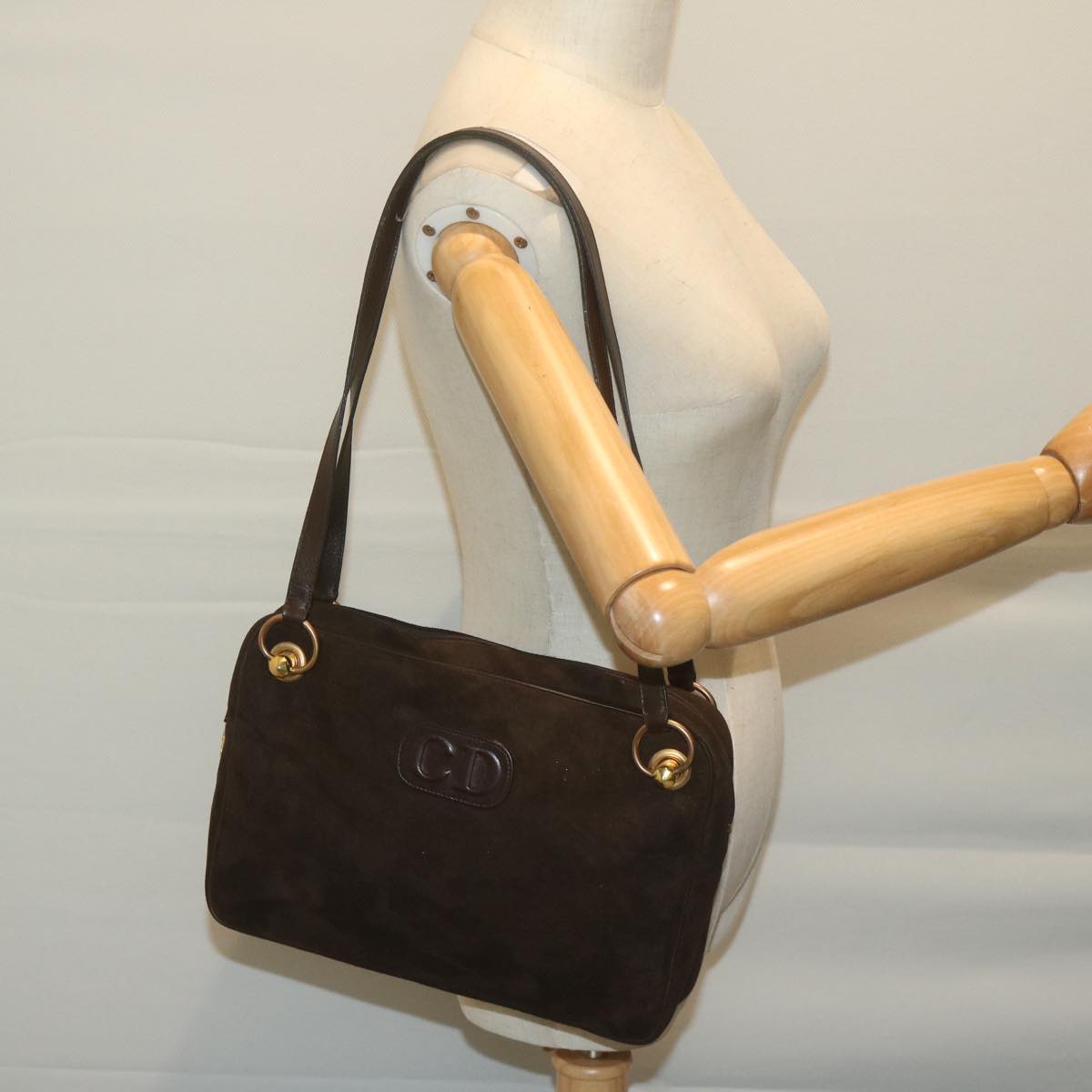 Christian Dior Shoulder Bag Suede Brown Auth bs11631