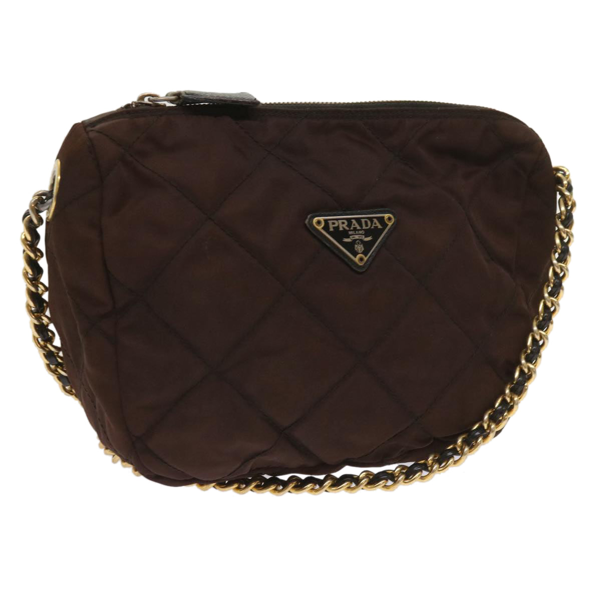 PRADA Quilted Chain Shoulder Bag Nylon Brown Auth bs11646