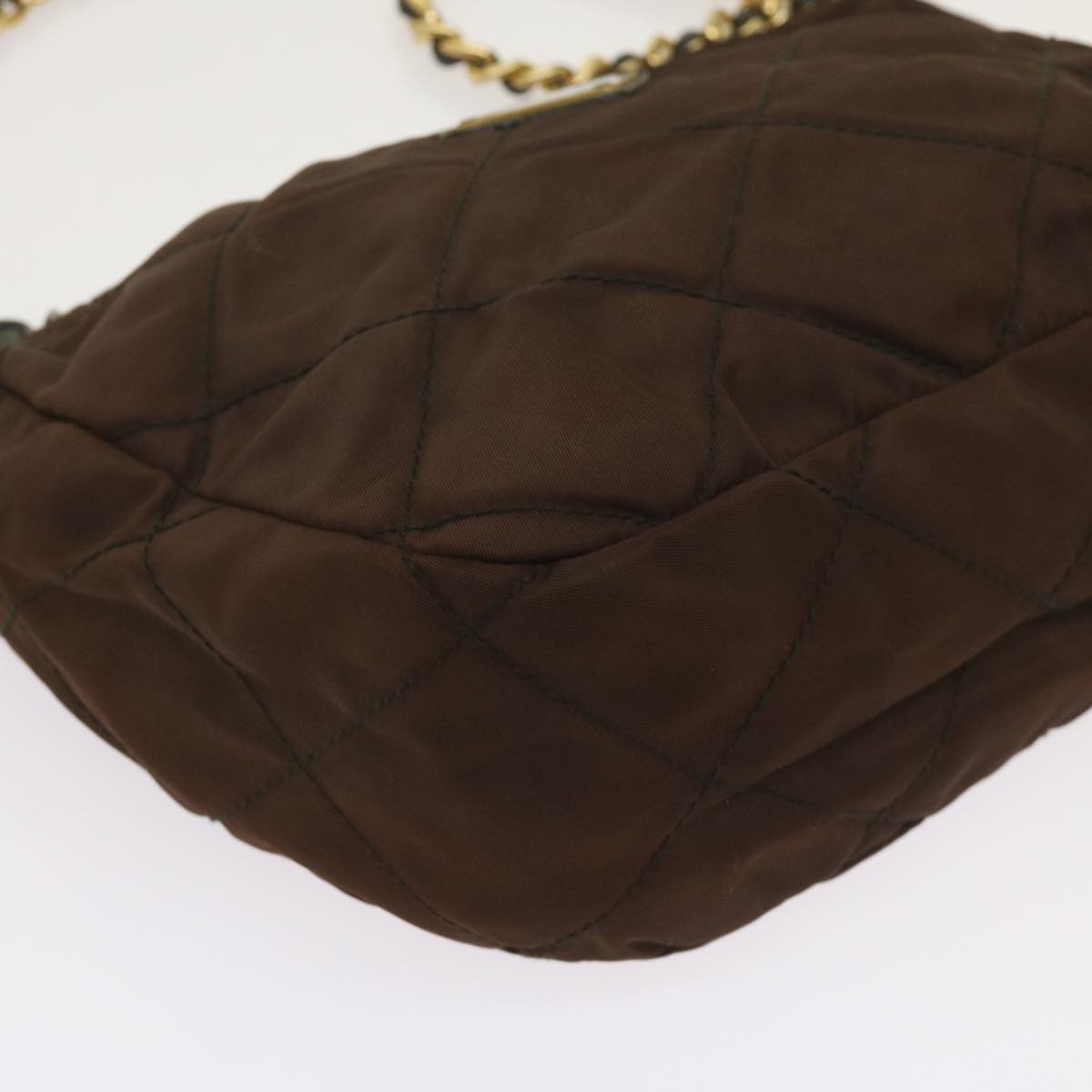 PRADA Quilted Chain Shoulder Bag Nylon Brown Auth bs11646