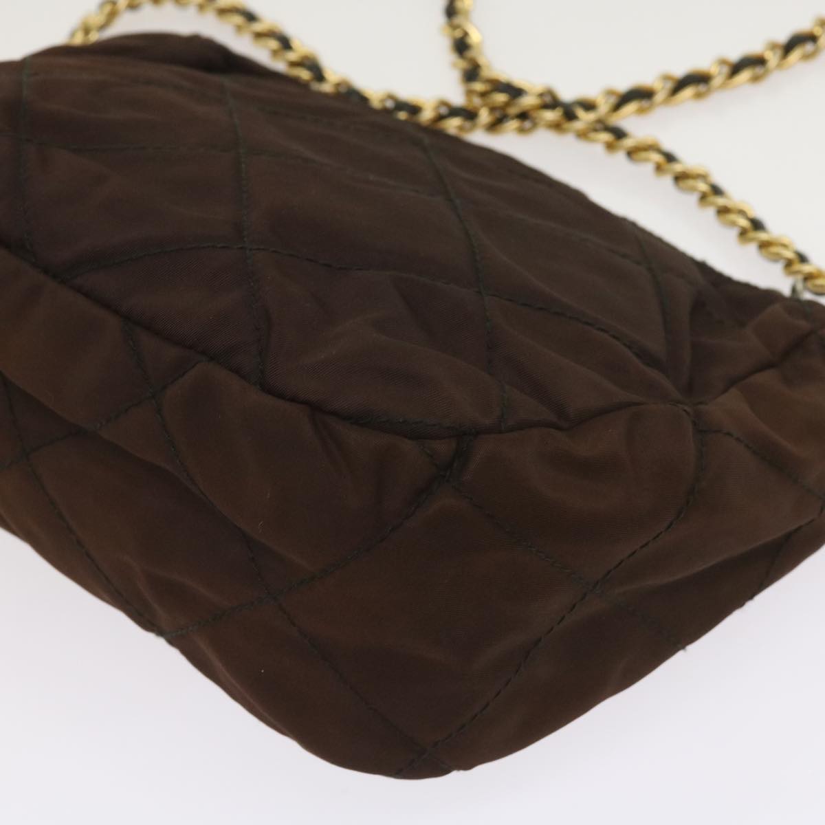 PRADA Quilted Chain Shoulder Bag Nylon Brown Auth bs11646