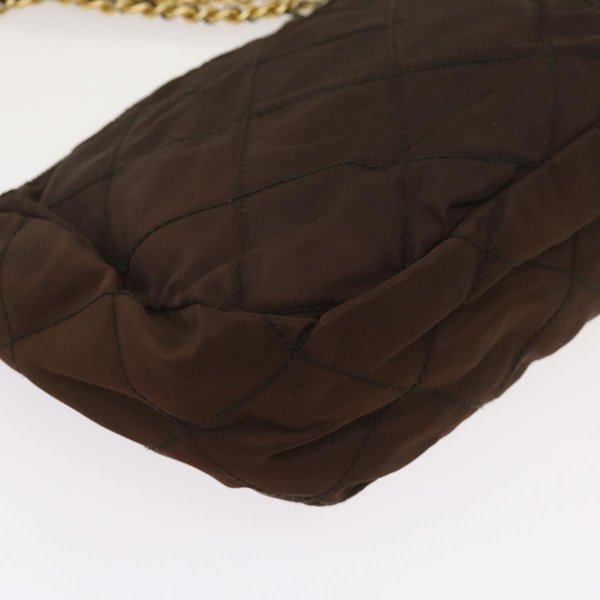 PRADA Quilted Chain Shoulder Bag Nylon Brown Auth bs11646