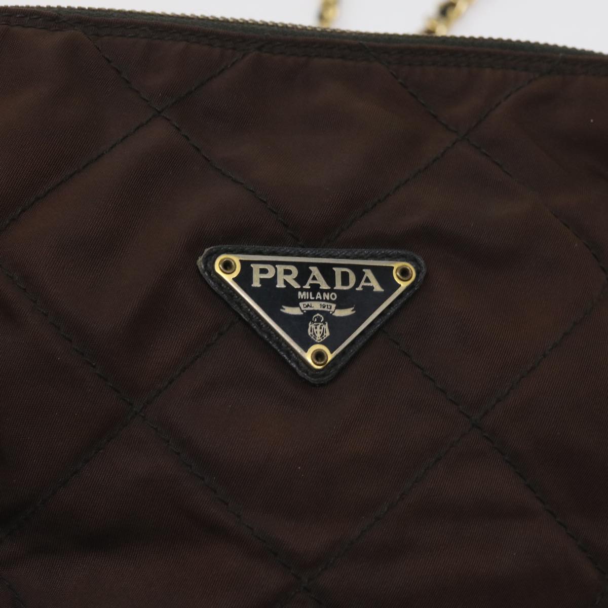 PRADA Quilted Chain Shoulder Bag Nylon Brown Auth bs11646