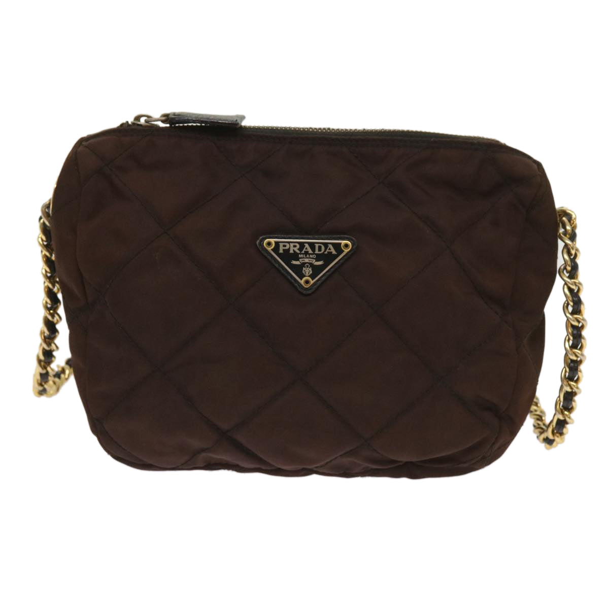 PRADA Quilted Chain Shoulder Bag Nylon Brown Auth bs11646