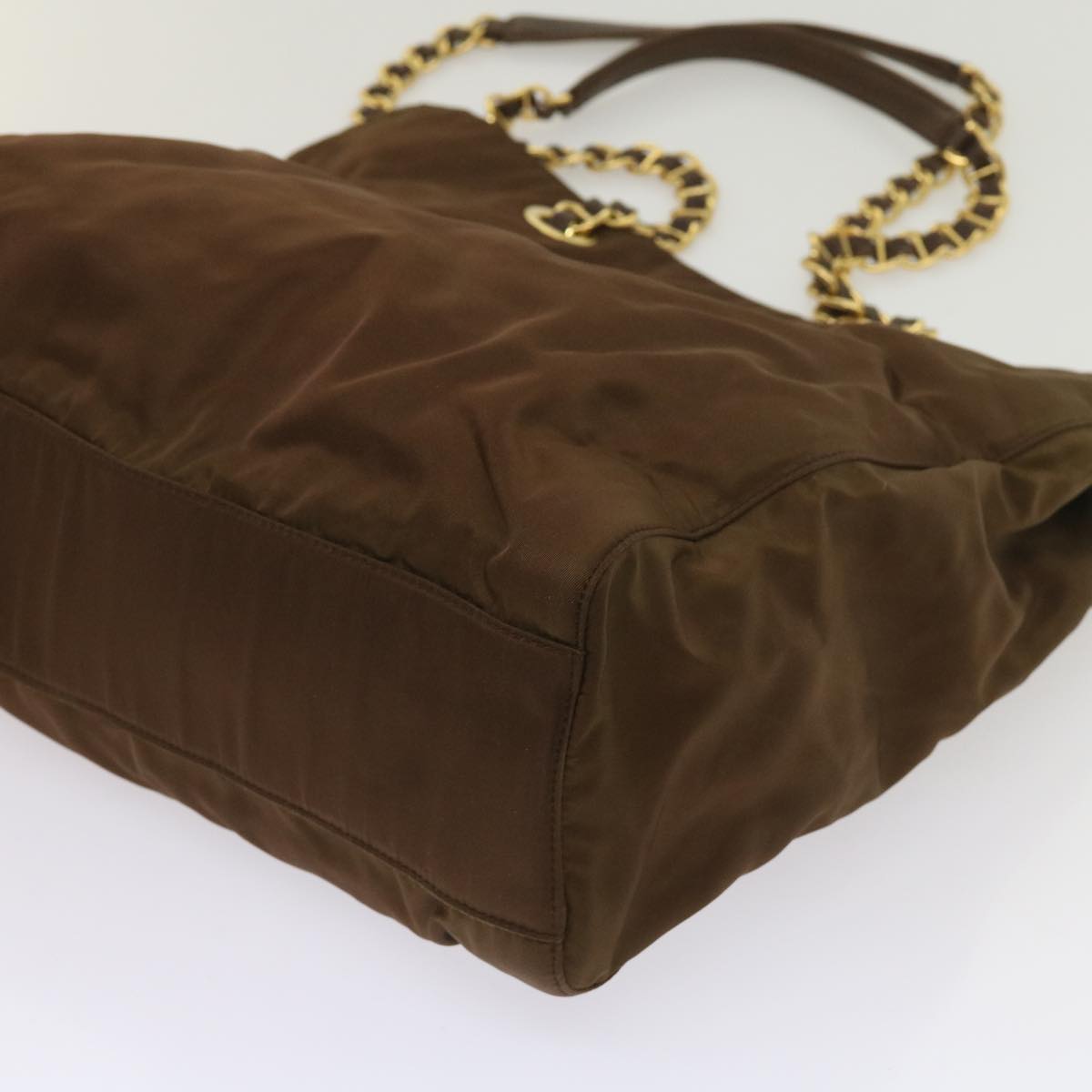 PRADA Chain Shoulder Bag Nylon Brown Auth bs11648