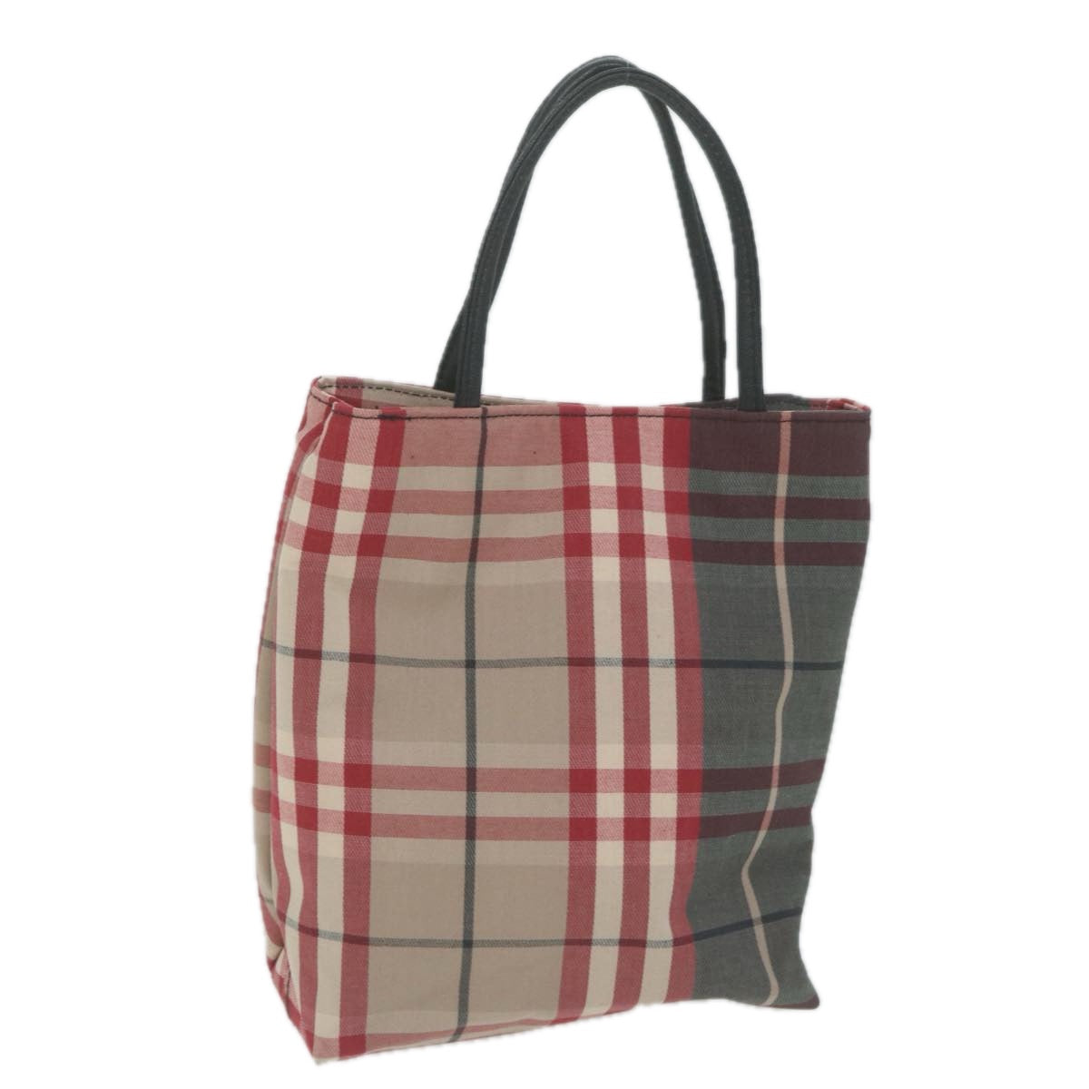 BURBERRY Nova Check Hand Bag Canvas Red Beige Auth bs11653