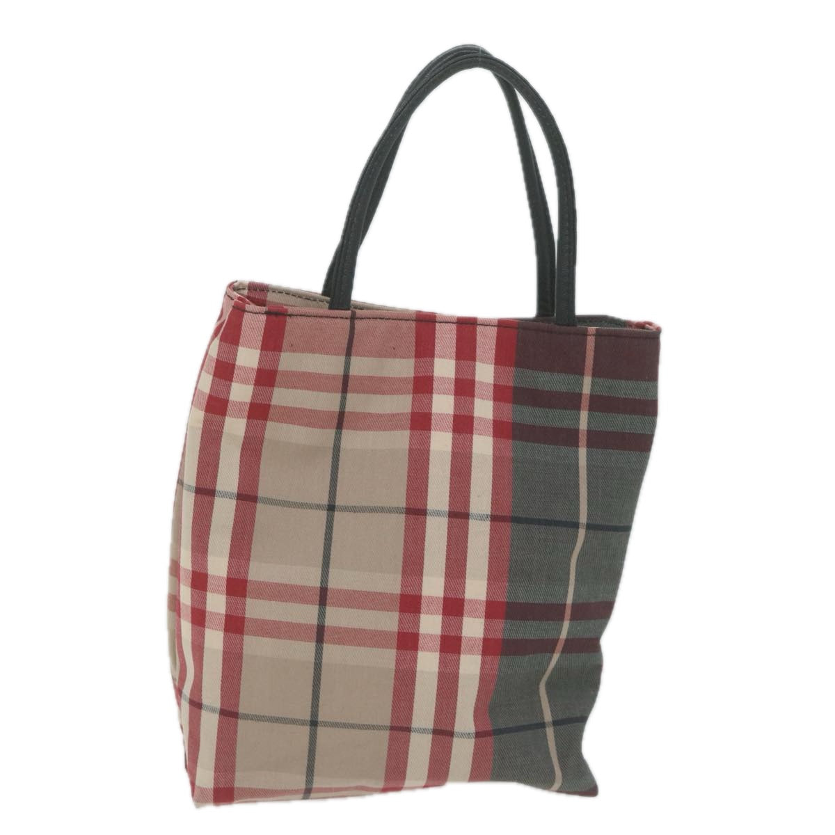 BURBERRY Nova Check Hand Bag Canvas Red Beige Auth bs11653