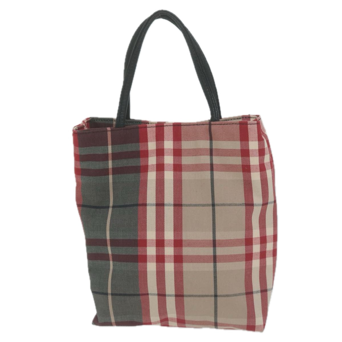 BURBERRY Nova Check Hand Bag Canvas Red Beige Auth bs11653