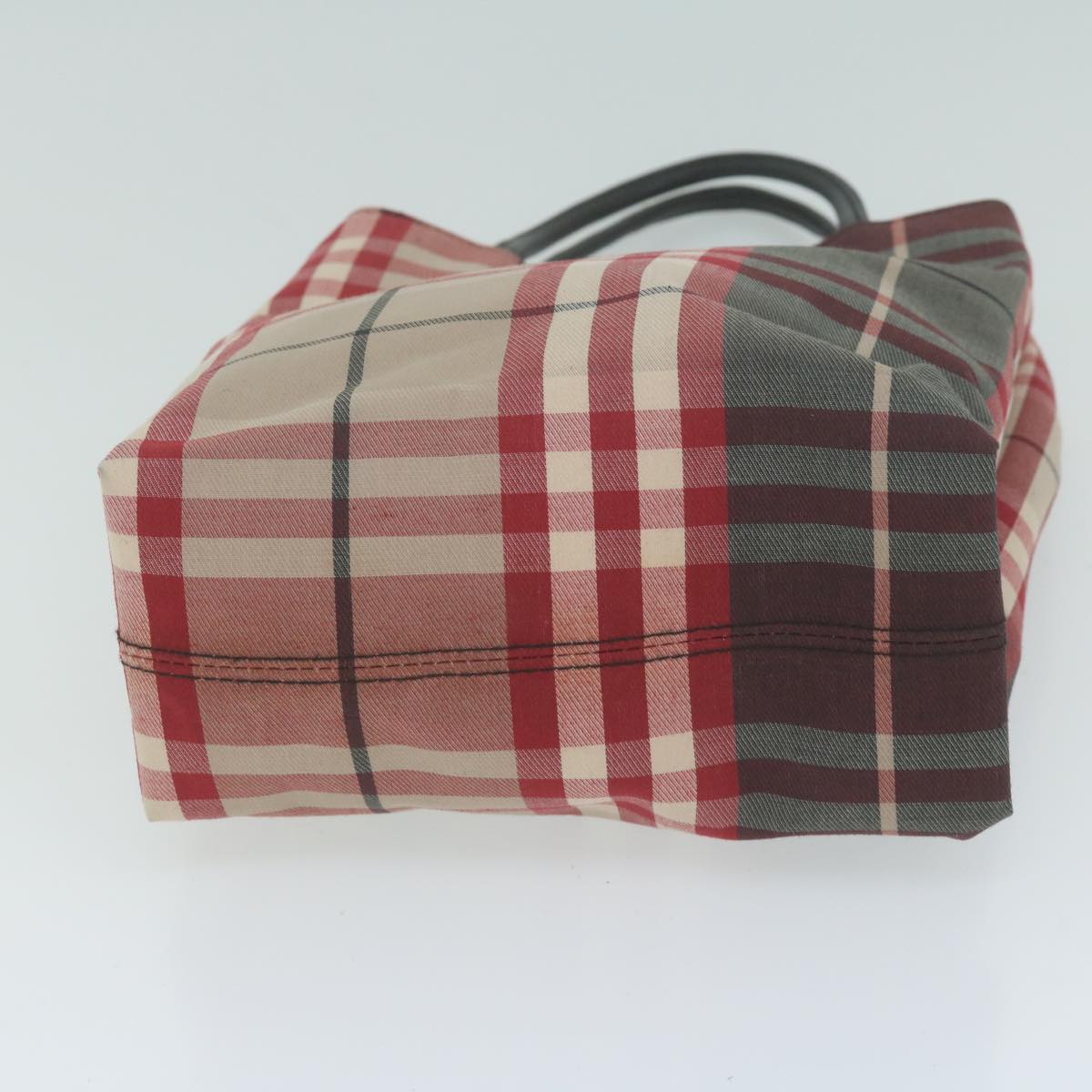 BURBERRY Nova Check Hand Bag Canvas Red Beige Auth bs11653