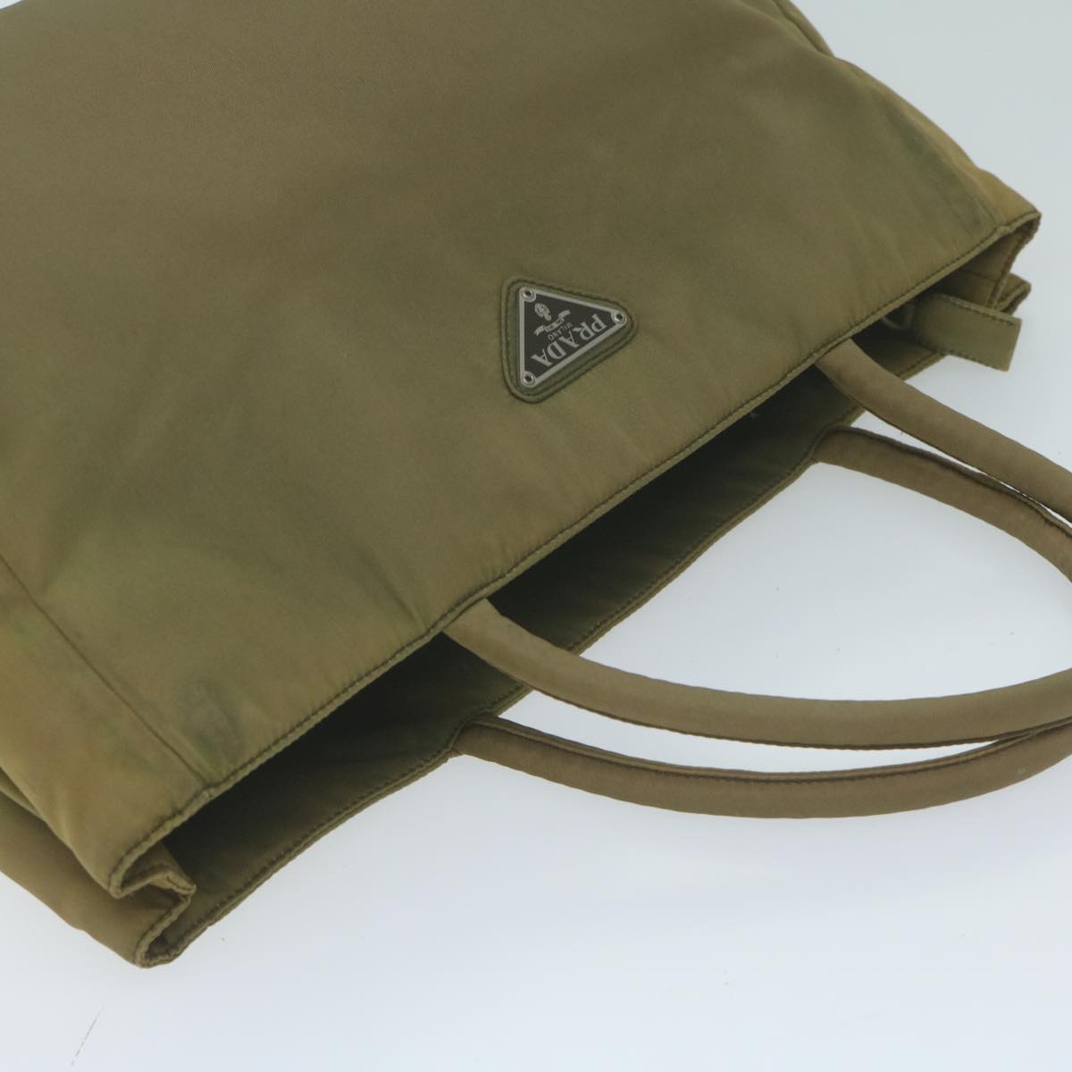 PRADA Hand Bag Nylon Khaki Auth bs11655