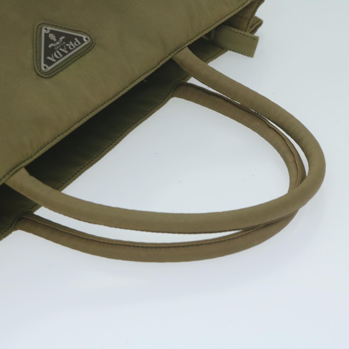 PRADA Hand Bag Nylon Khaki Auth bs11655