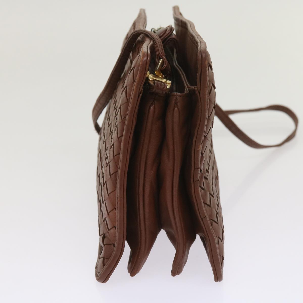 BOTTEGAVENETA INTRECCIATO Shoulder Bag Leather Brown Auth bs11657