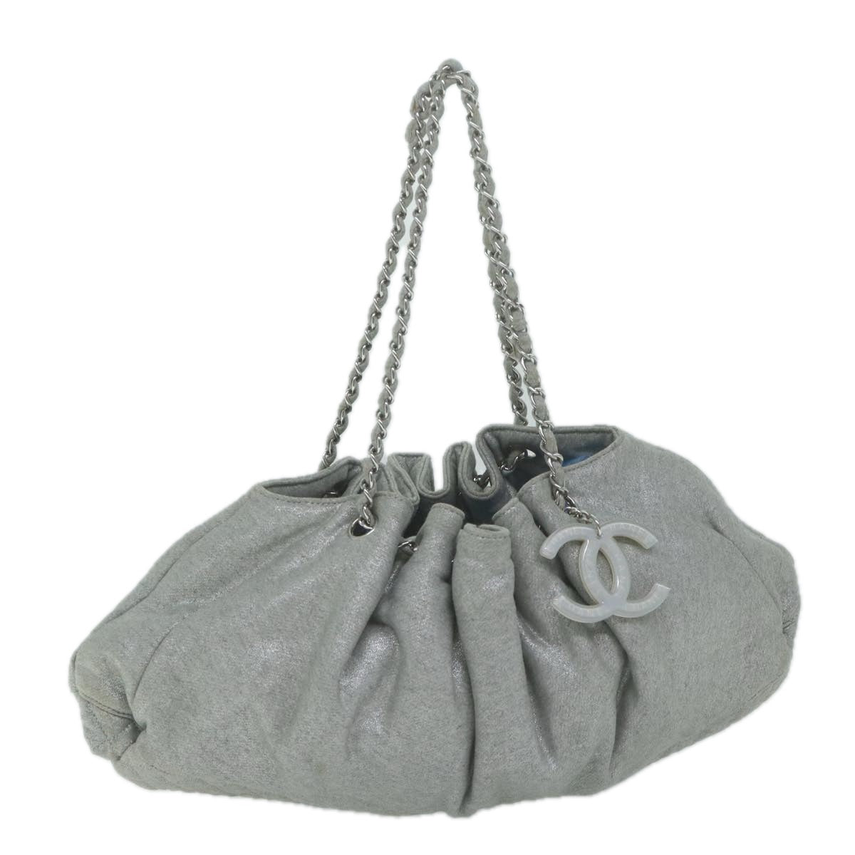 CHANEL Chain Shoulder Bag Canvas Gray CC Auth bs11680