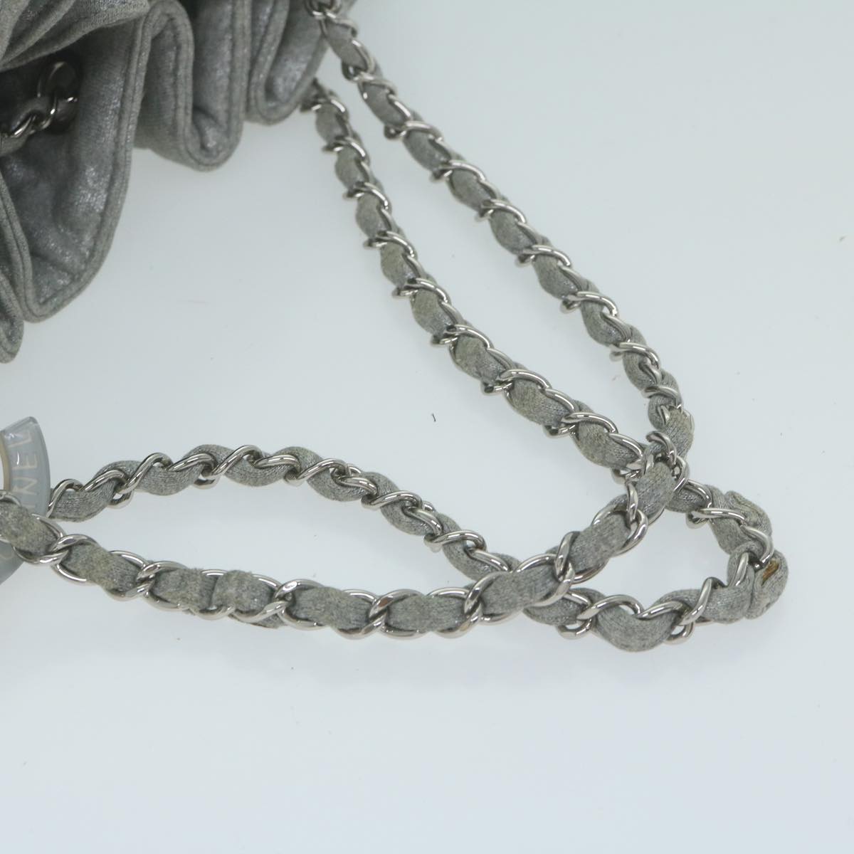 CHANEL Chain Shoulder Bag Canvas Gray CC Auth bs11680