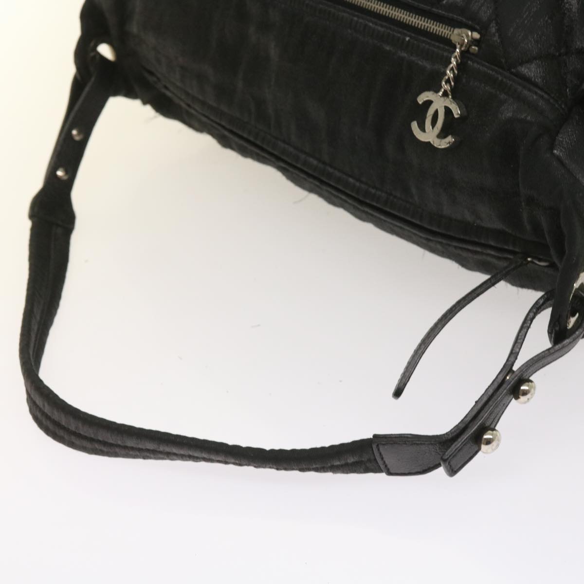 CHANEL Shoulder Bag Coated Canvas Black CC Auth bs11682