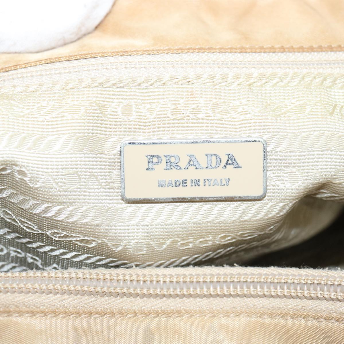 PRADA Tote Bag Nylon Beige Auth bs11689