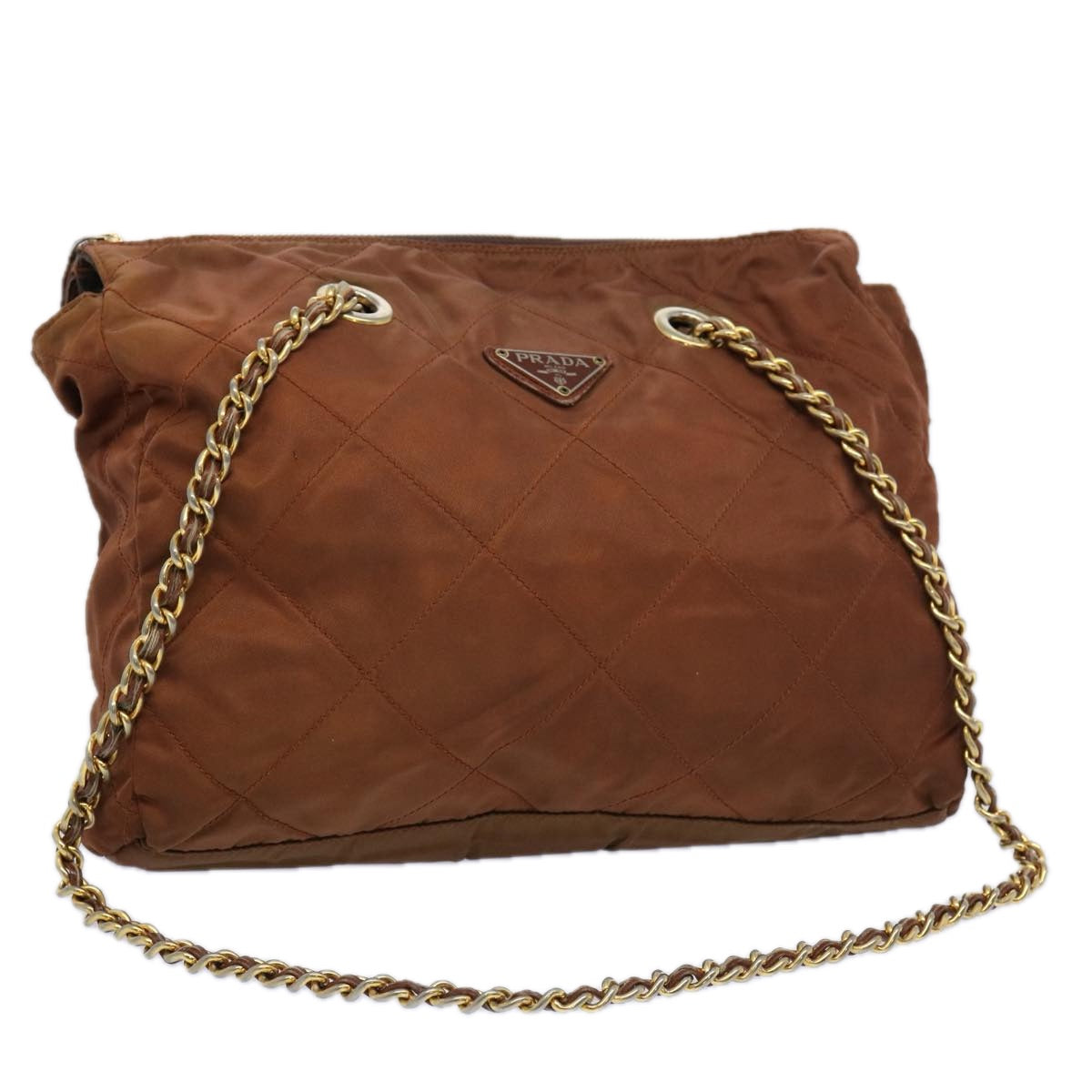 PRADA Quilted Chain Shoulder Bag Nylon Brown Auth bs11690