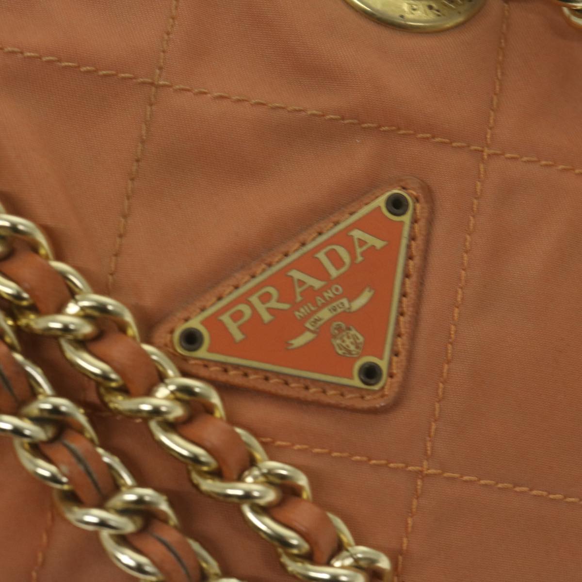 PRADA Quilted Chain Shoulder Bag Nylon Orange Auth bs11692