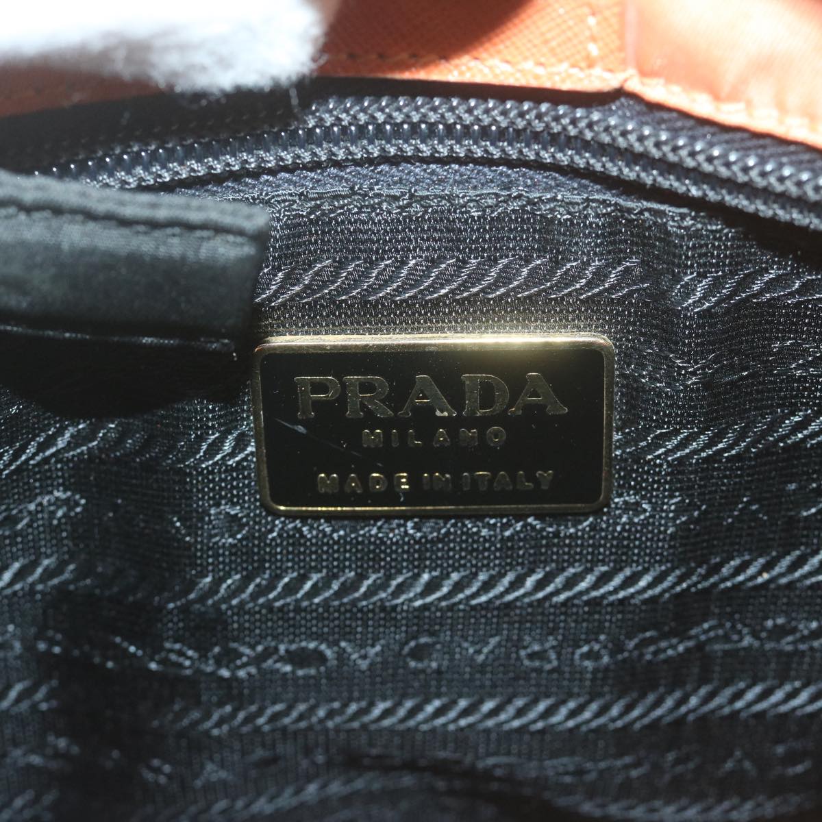 PRADA Quilted Chain Shoulder Bag Nylon Orange Auth bs11692