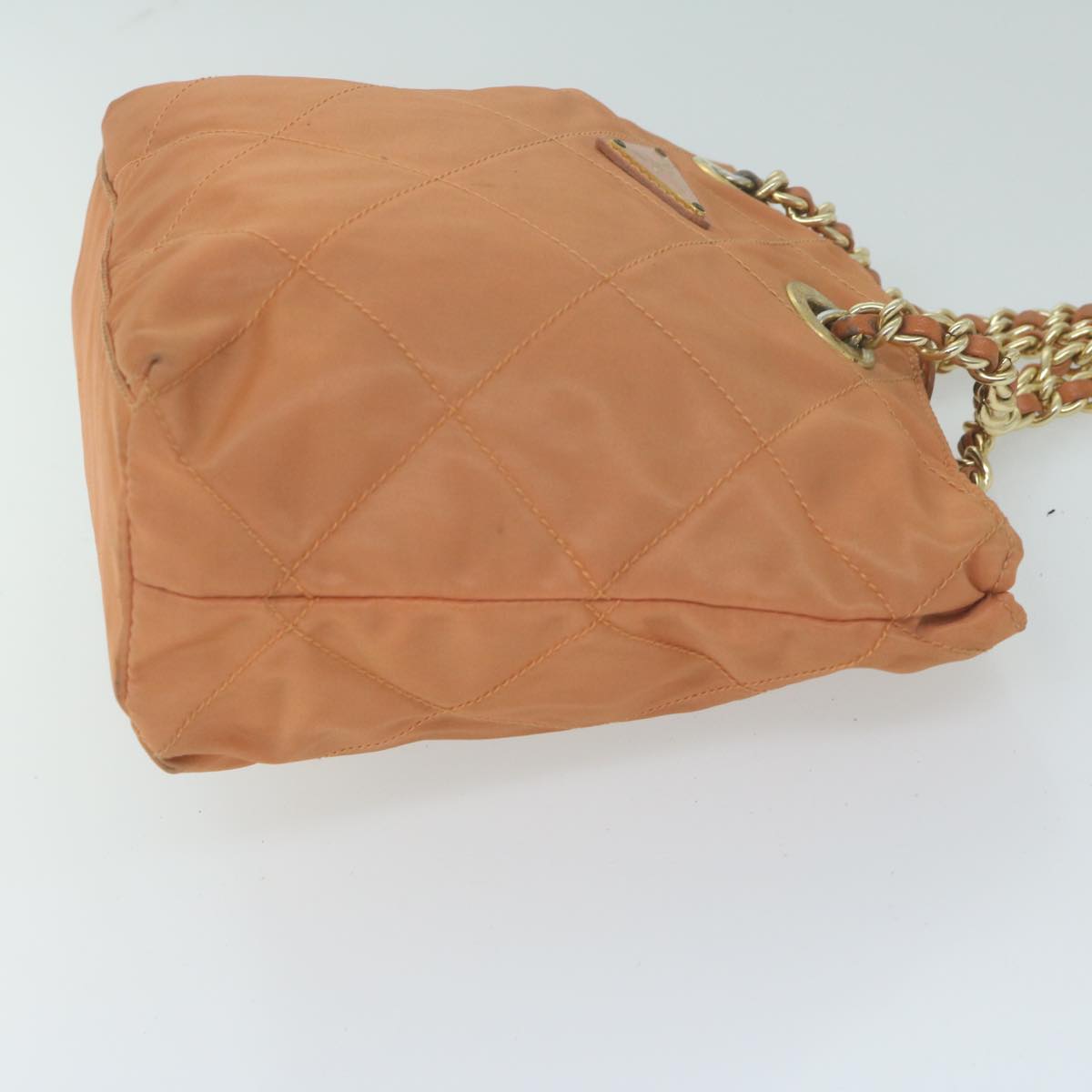 PRADA Quilted Chain Shoulder Bag Nylon Orange Auth bs11692