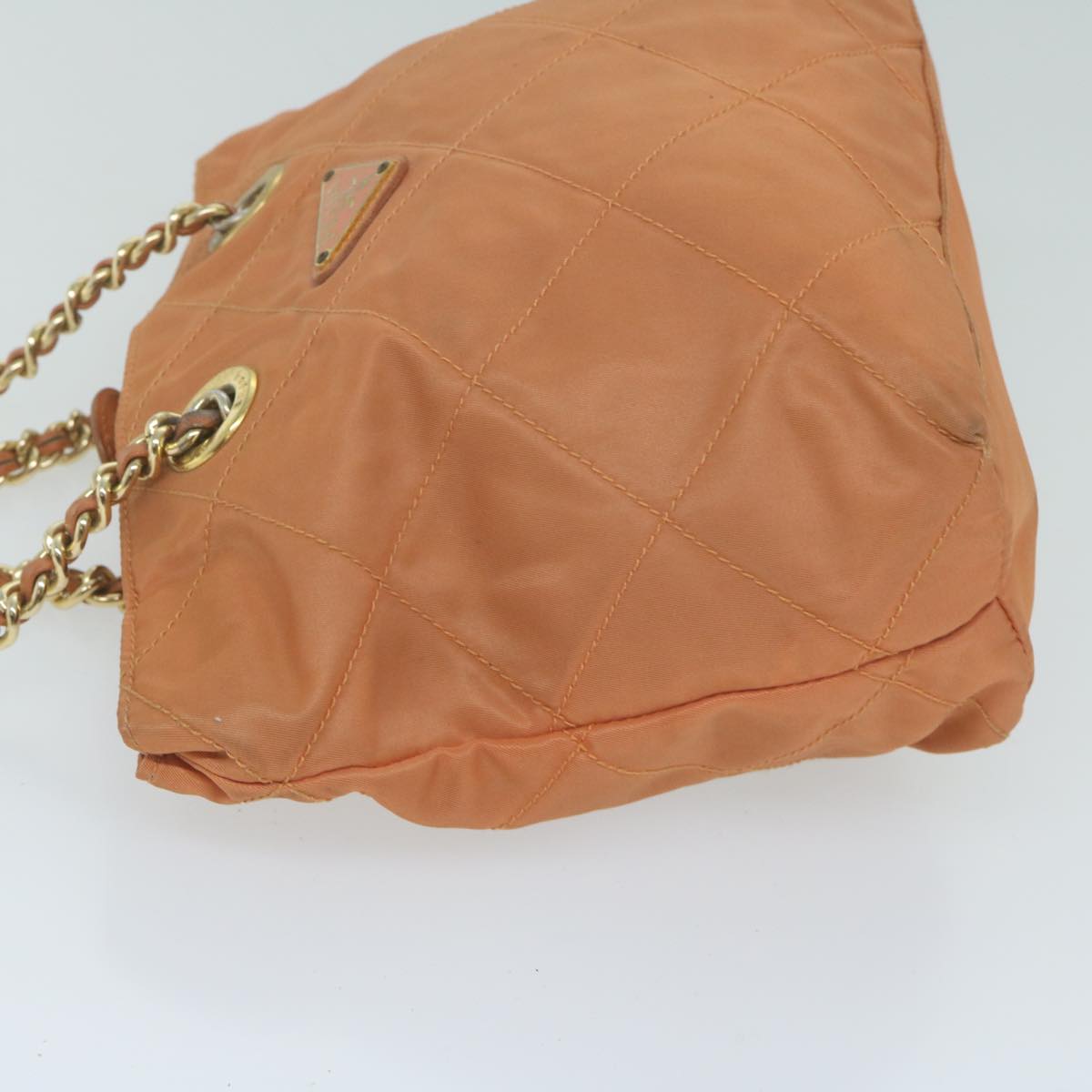 PRADA Quilted Chain Shoulder Bag Nylon Orange Auth bs11692