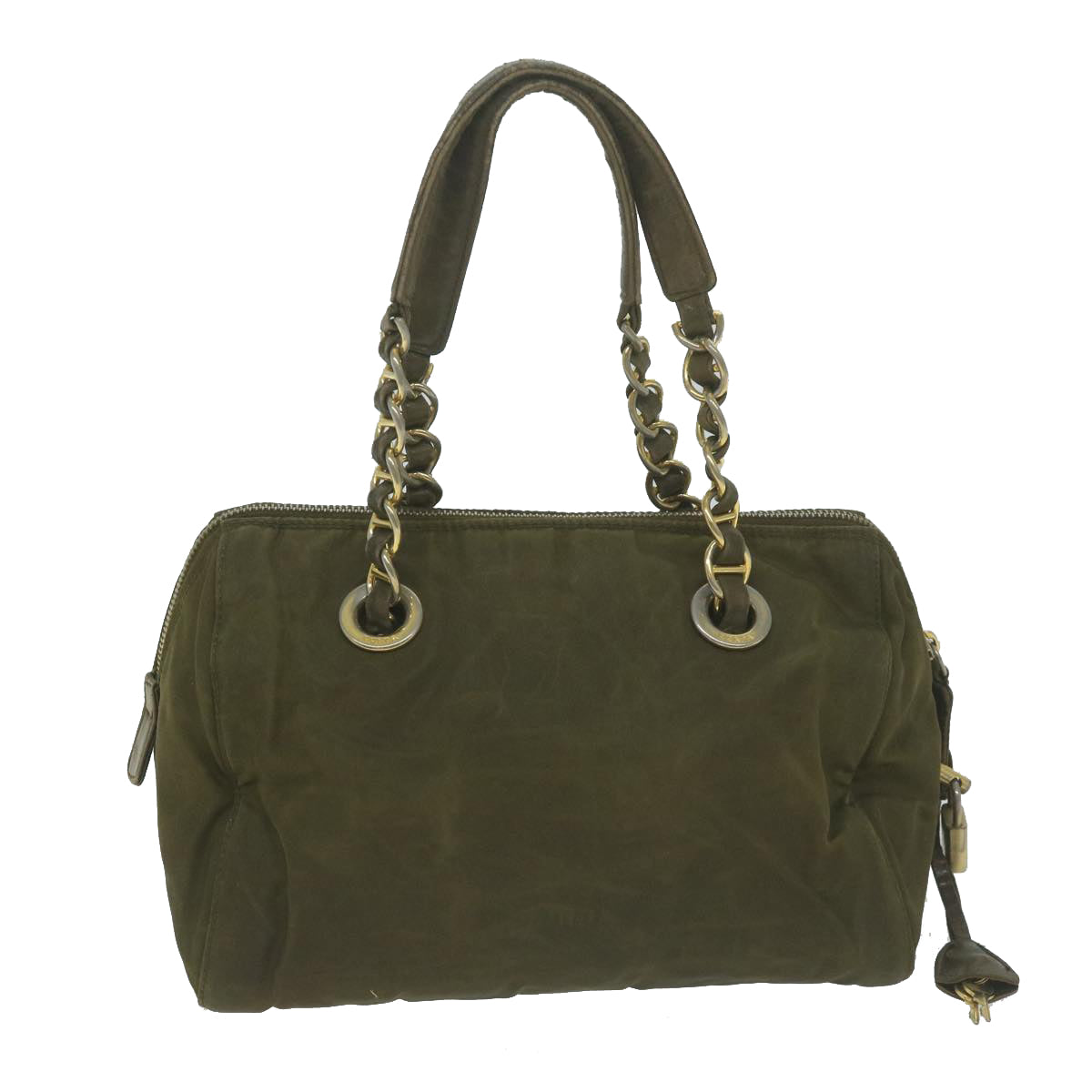 PRADA Chain Hand Bag Nylon Khaki Auth bs11695 - 0