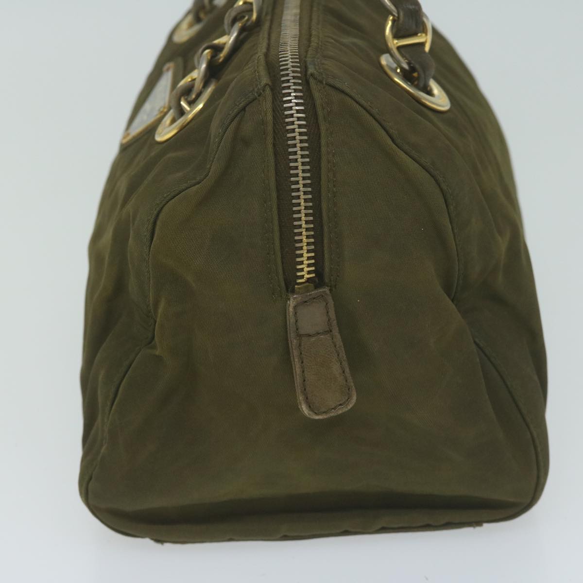 PRADA Chain Hand Bag Nylon Khaki Auth bs11695