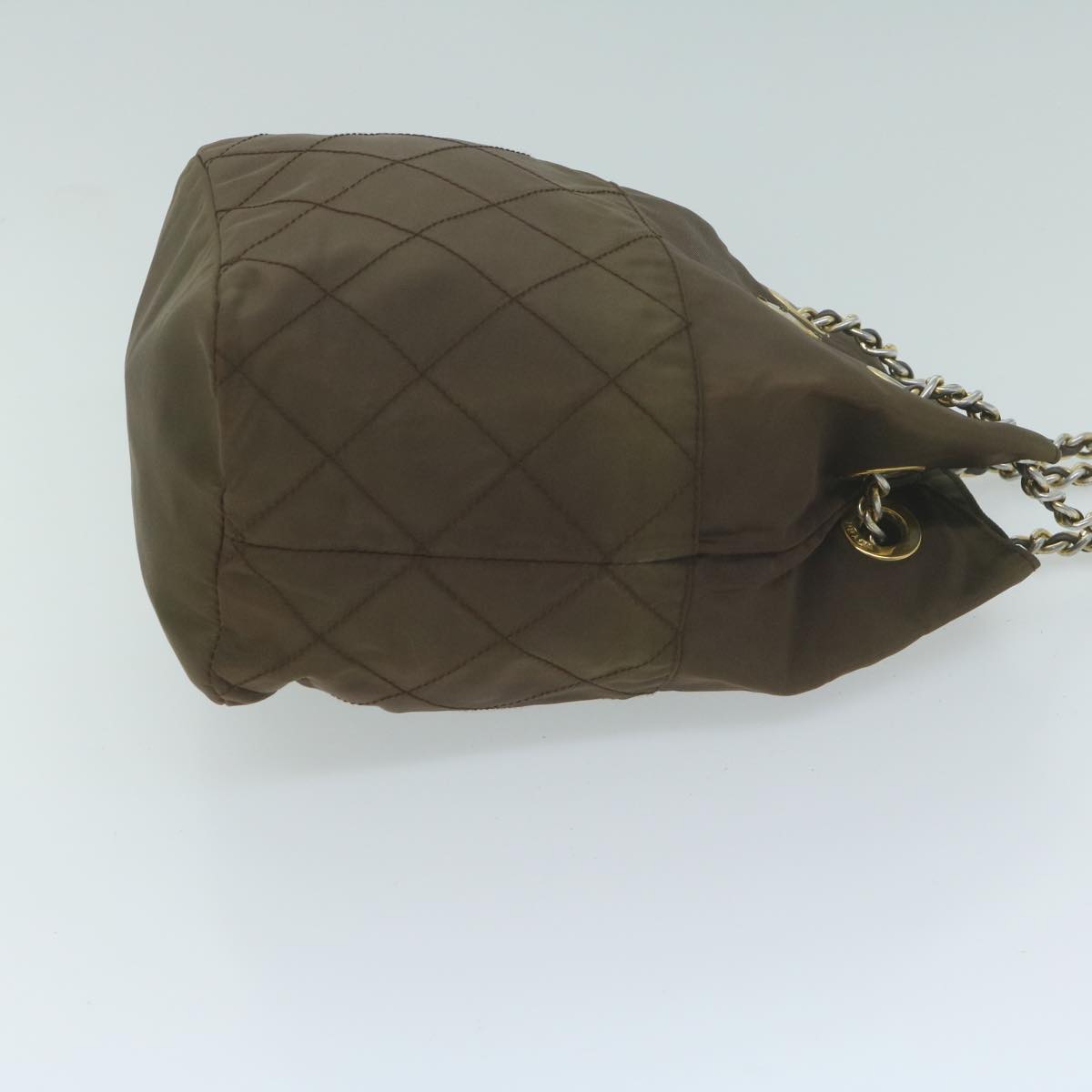 PRADA Quilted Chain Shoulder Bag Nylon Khaki Auth bs11697