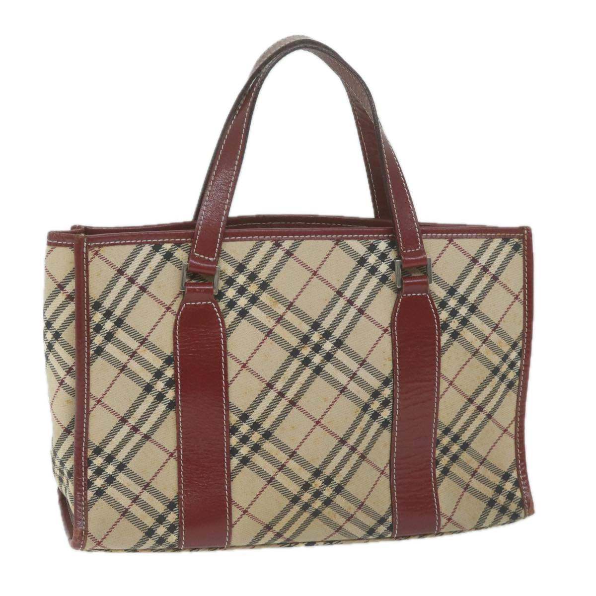 BURBERRY Nova Check Blue Label Hand Bag Canvas Beige Red Auth bs11717