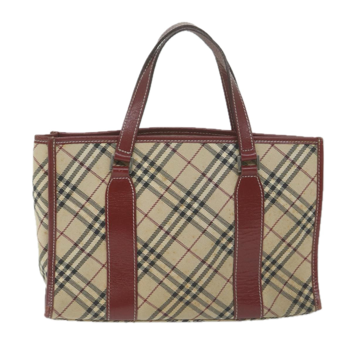 BURBERRY Nova Check Blue Label Hand Bag Canvas Beige Red Auth bs11717