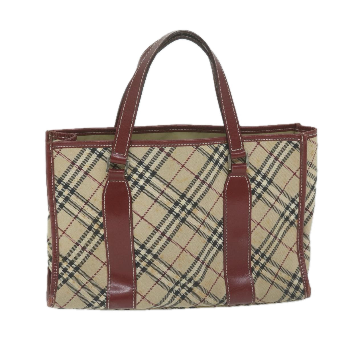 BURBERRY Nova Check Blue Label Hand Bag Canvas Beige Red Auth bs11717