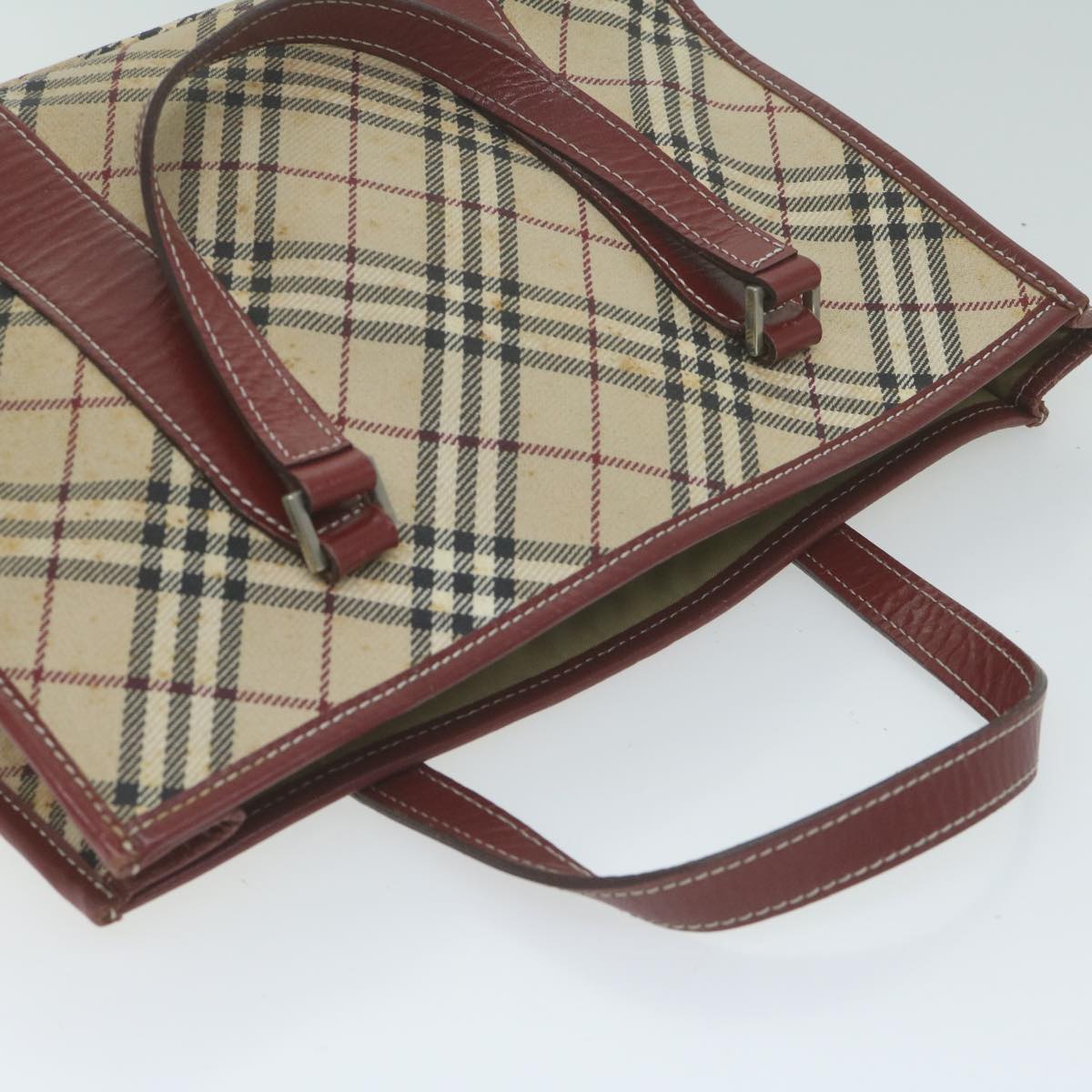 BURBERRY Nova Check Blue Label Hand Bag Canvas Beige Red Auth bs11717