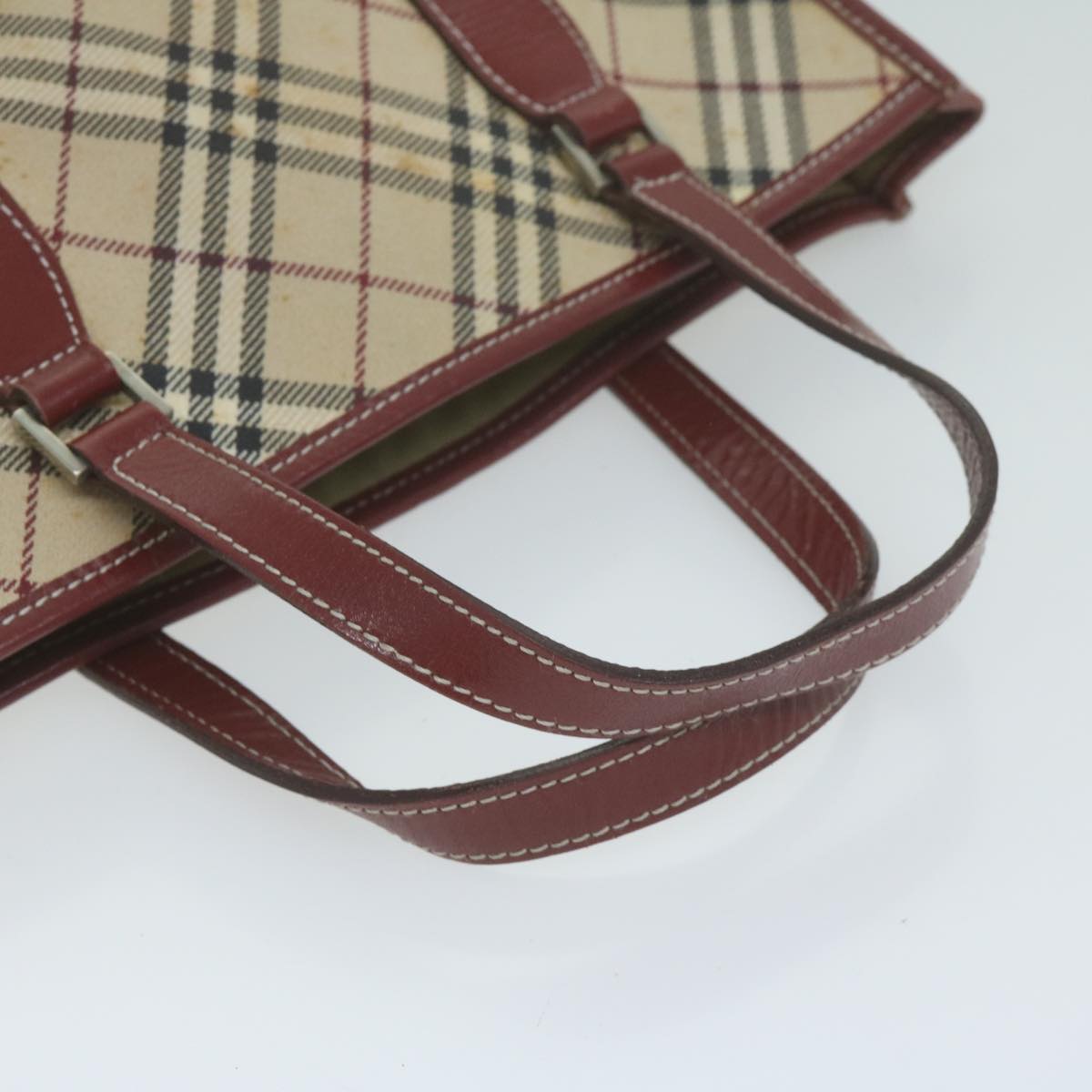 BURBERRY Nova Check Blue Label Hand Bag Canvas Beige Red Auth bs11717