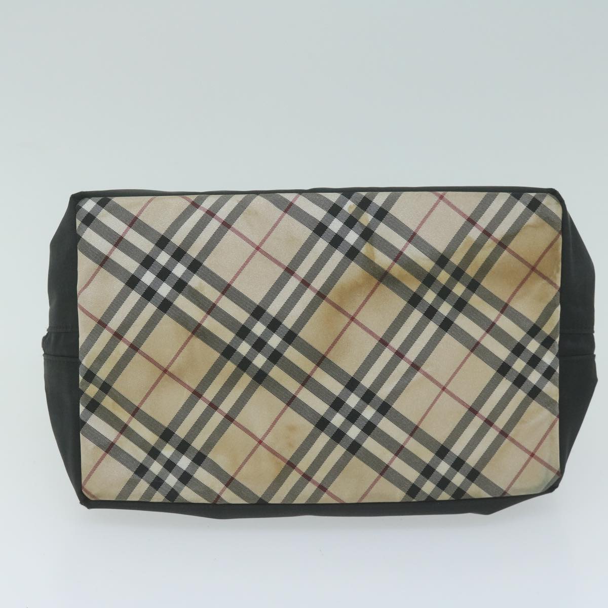 BURBERRY Nova Check Blue Label Hand Bag Nylon Black Beige Auth bs11719