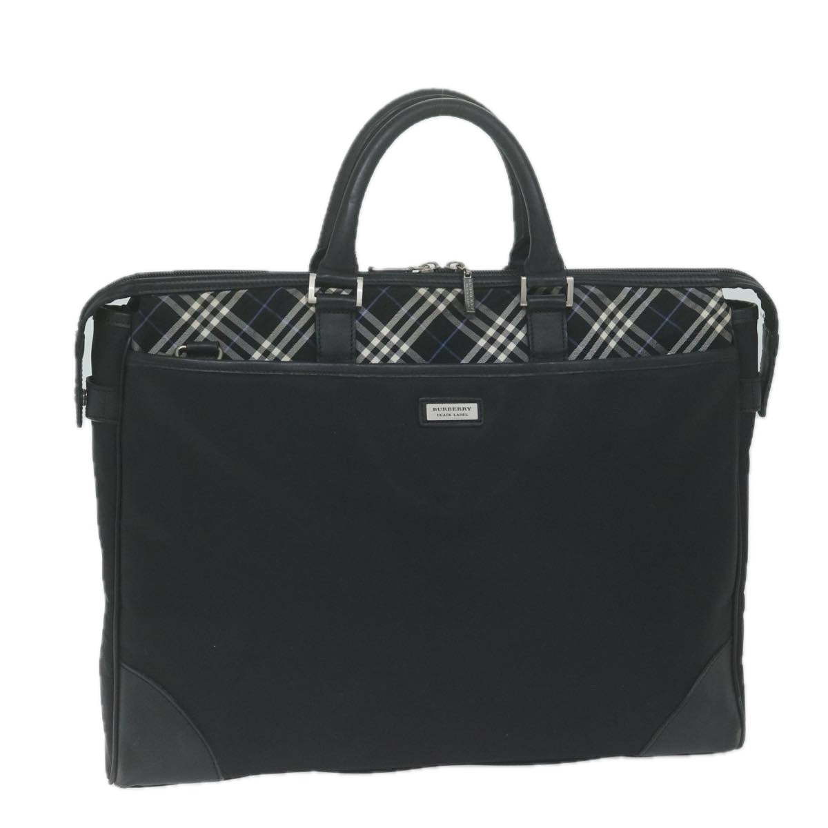 BURBERRY Nova Check Black label Hand Bag Nylon Black Auth bs11735