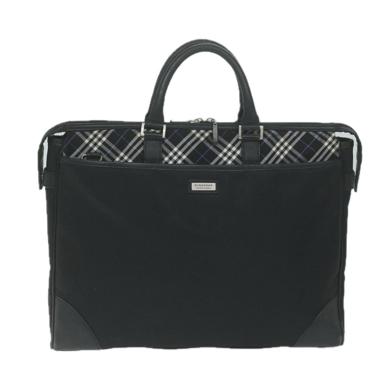 BURBERRY Nova Check Black label Hand Bag Nylon Black Auth bs11735