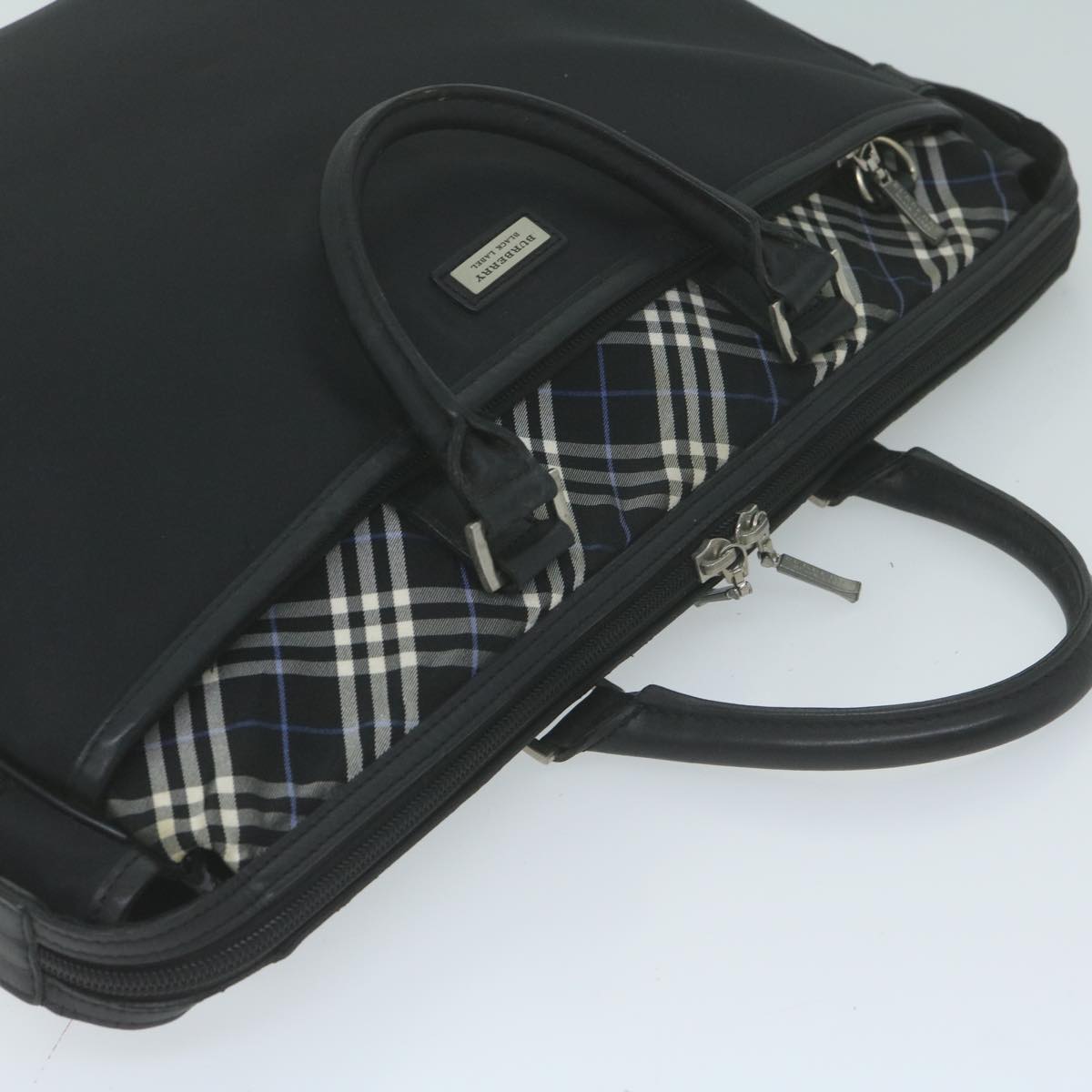 BURBERRY Nova Check Black label Hand Bag Nylon Black Auth bs11735