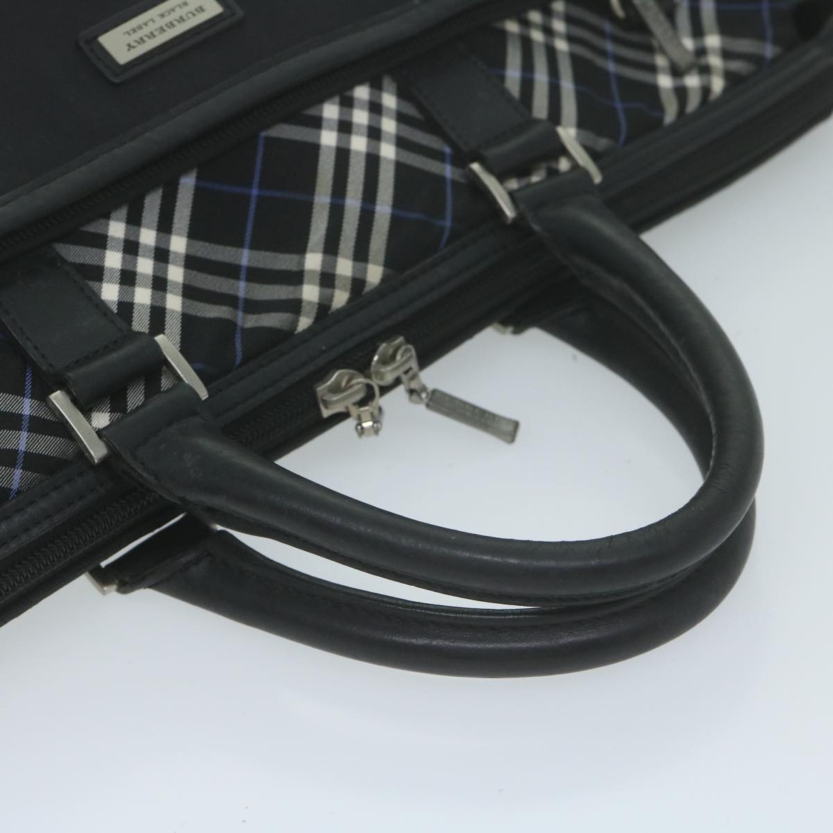 BURBERRY Nova Check Black label Hand Bag Nylon Black Auth bs11735