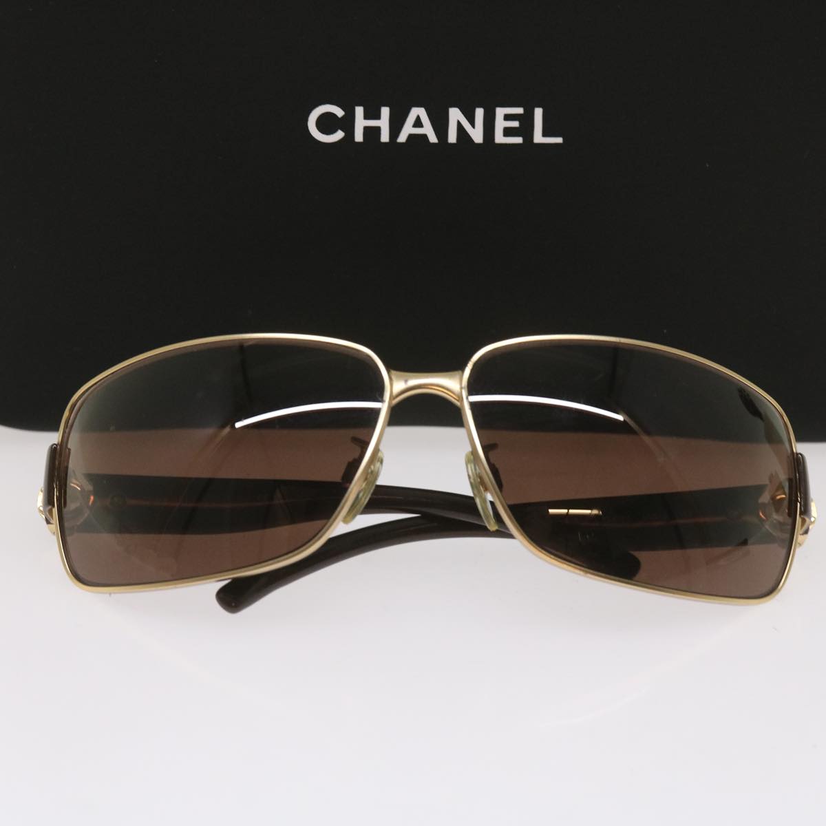 CHANEL Sunglasses metal Brown CC Auth bs11736