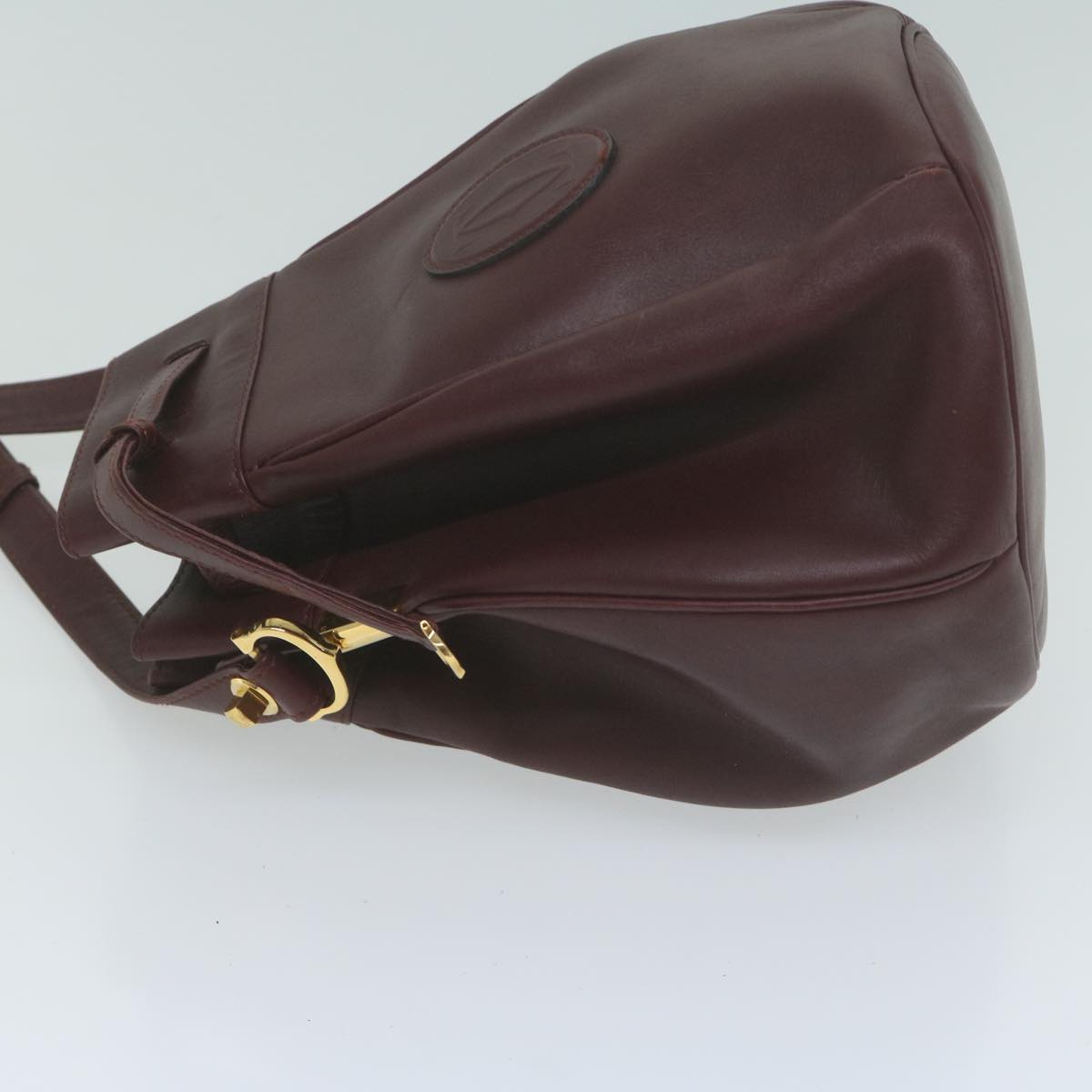CARTIER Shoulder Bag Leather Wine Red Auth bs11743