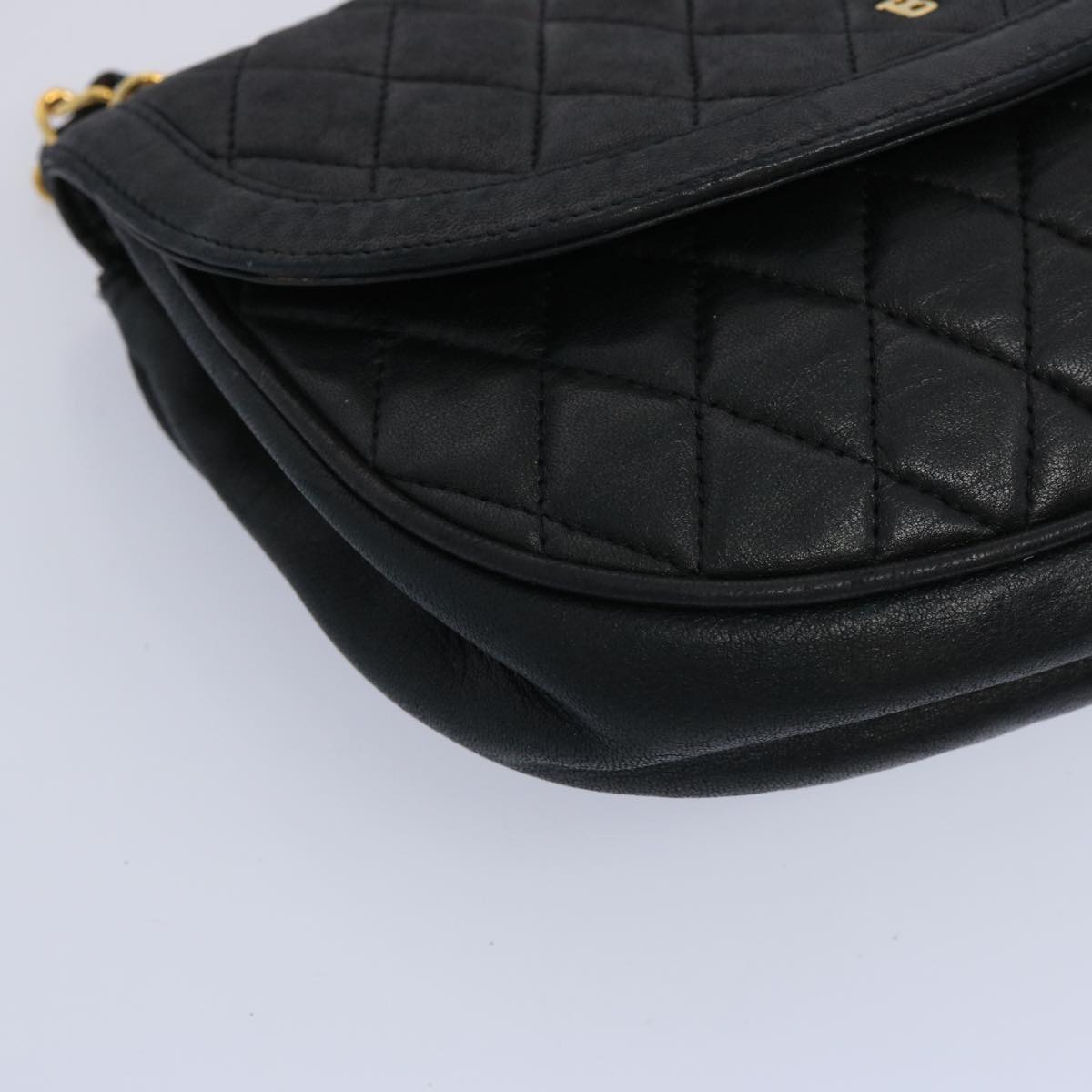 BALLY Quilted Shoulder Bag Leather Navy Auth bs11762