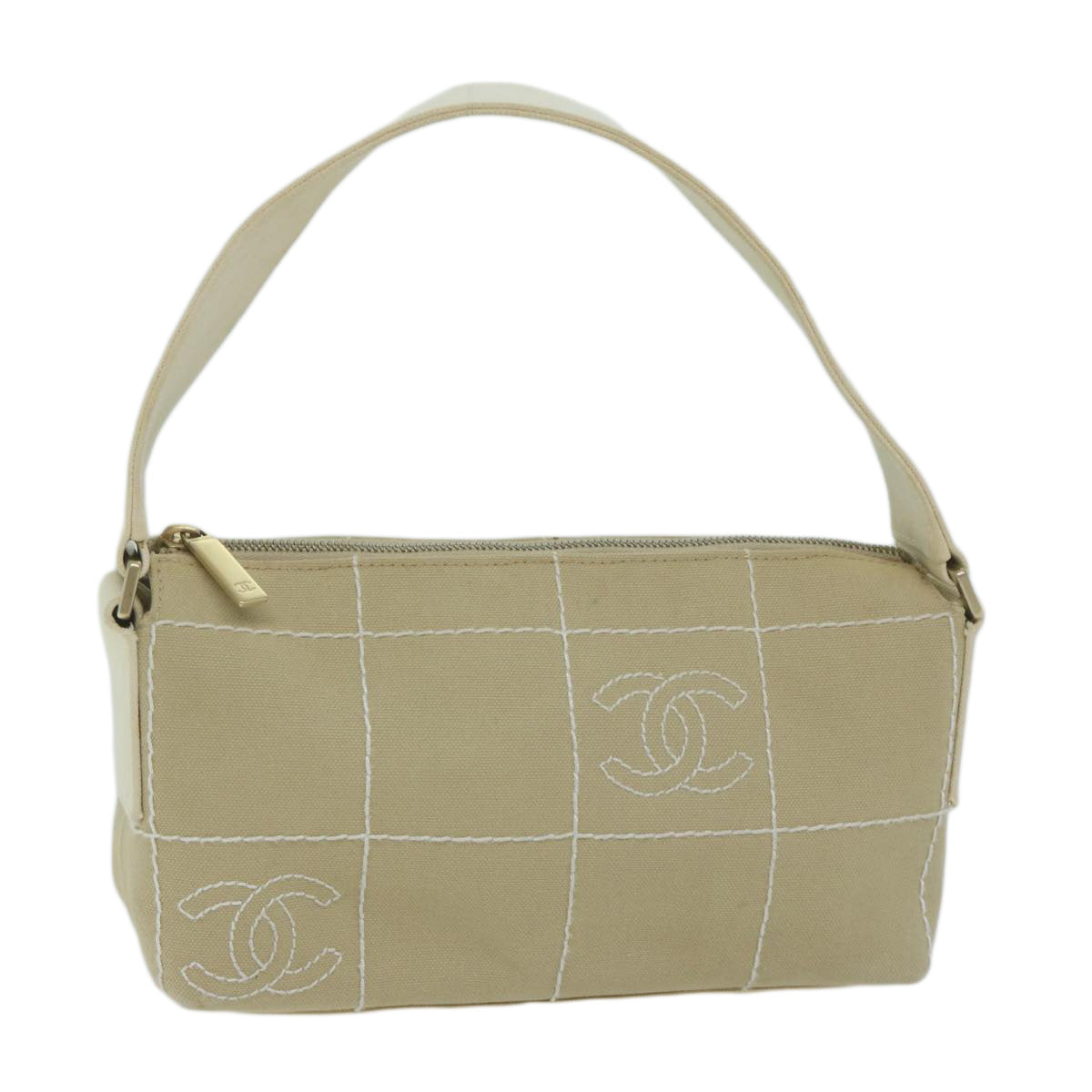 CHANEL Shoulder Bag Canvas Beige CC Auth bs11766